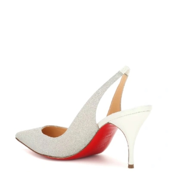 Christian Louboutin Clare Silver Glitter and White Heel Slingback, Size 42! - Picture 10 of 14